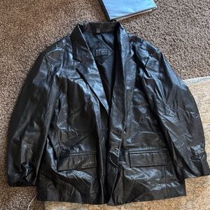 L.A. Leather 100% Black Leather Trench Coat size XXL